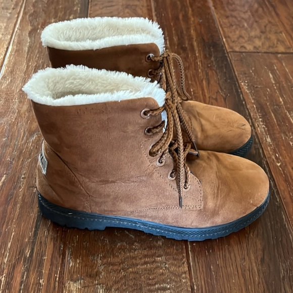 SQL Chestnut Brown Suede Faux Fur Lined Lace-Up Winter Boots. EU Size 40. - Picture 3 of 10